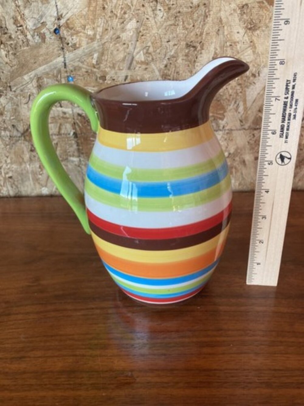Striped Multicolor Ceramic Pitcher - Picture 7 of 10